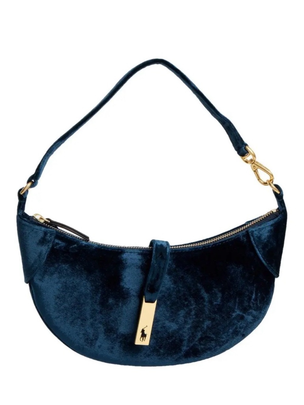 Ralph Lauren Navy Velvet Crescent Shoulder Bag with Gold Hardware - Picture 2 of 5